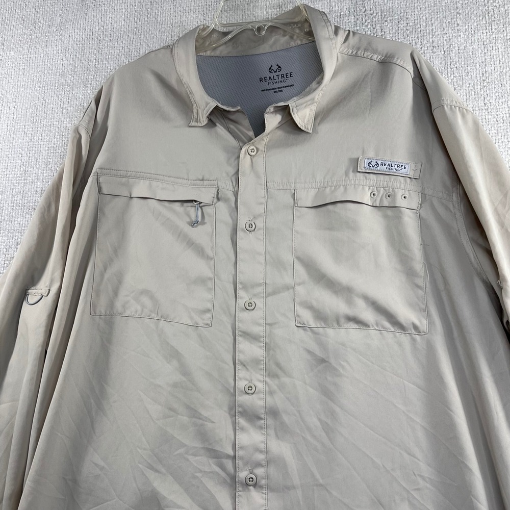 Realtree Fishing Long Sleeve Sun Shirt‎ Tan Mens 2XL Vented Pockets Performance - Picture 2 of 12
